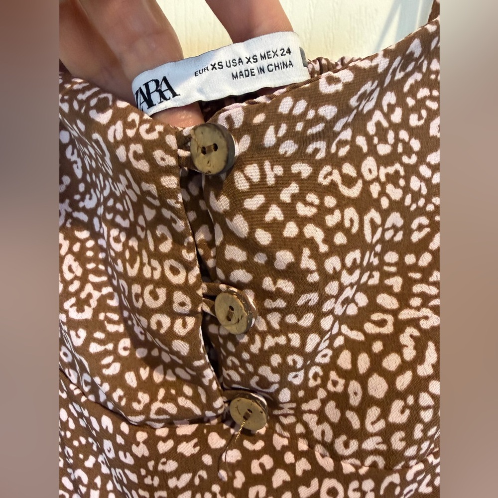 Zara Brown Spotted silky Strappy Mini Dress - Picture 5 of 8